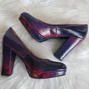 Kenneth Cole Reaction Purple Embossed Snakeskin Block High Heel Shoes SZ 8
